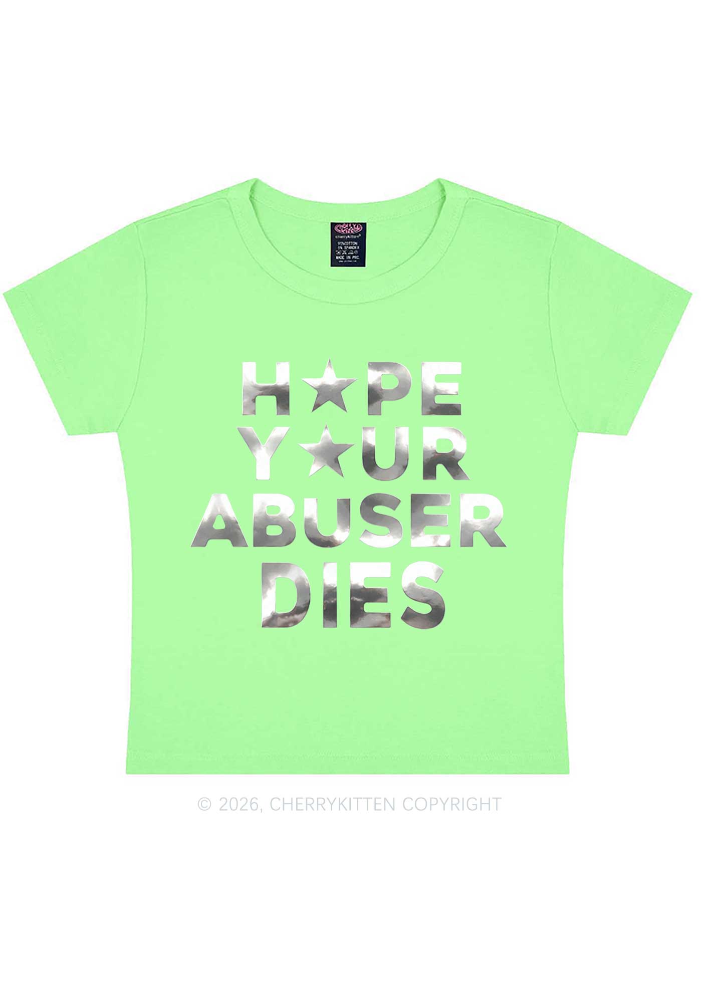 Abuser Dies Silver Foil Printed Y2K Baby Tee Cherrykitten