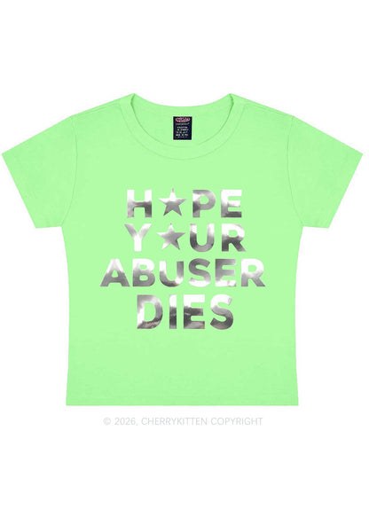 Abuser Dies Silver Foil Printed Y2K Baby Tee Cherrykitten
