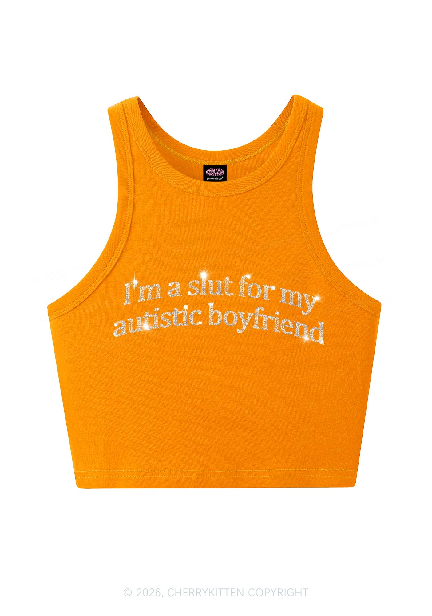 Rhinestone Slxt For My Autistic BF Y2K Crop Tank Top Cherrykitten