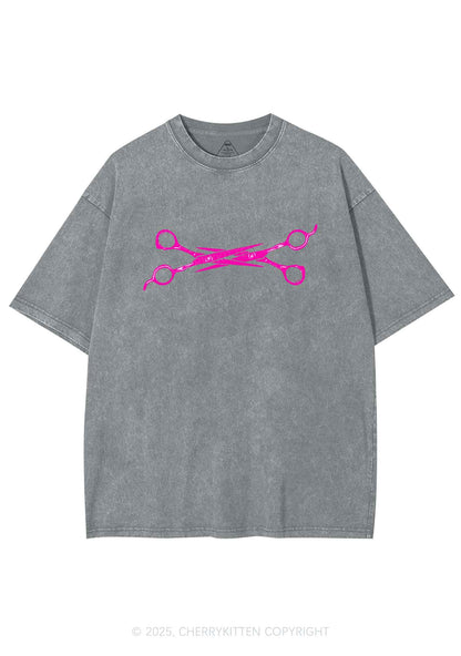 Pink Scissor Y2K Shirts Washed Tee Cherrykitten