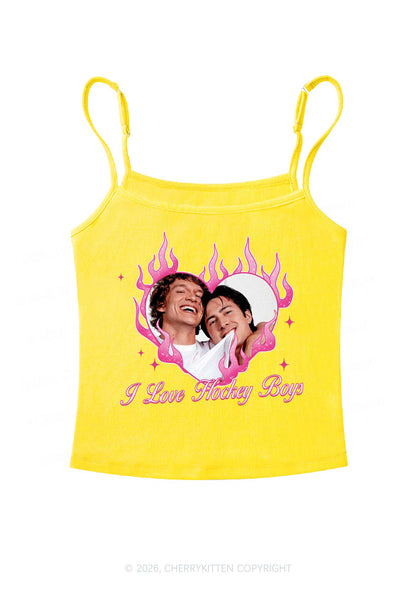 I Love Hockey Boys Pink Heart HR Y2K Spaghetti Strap Cami Cherrykitten