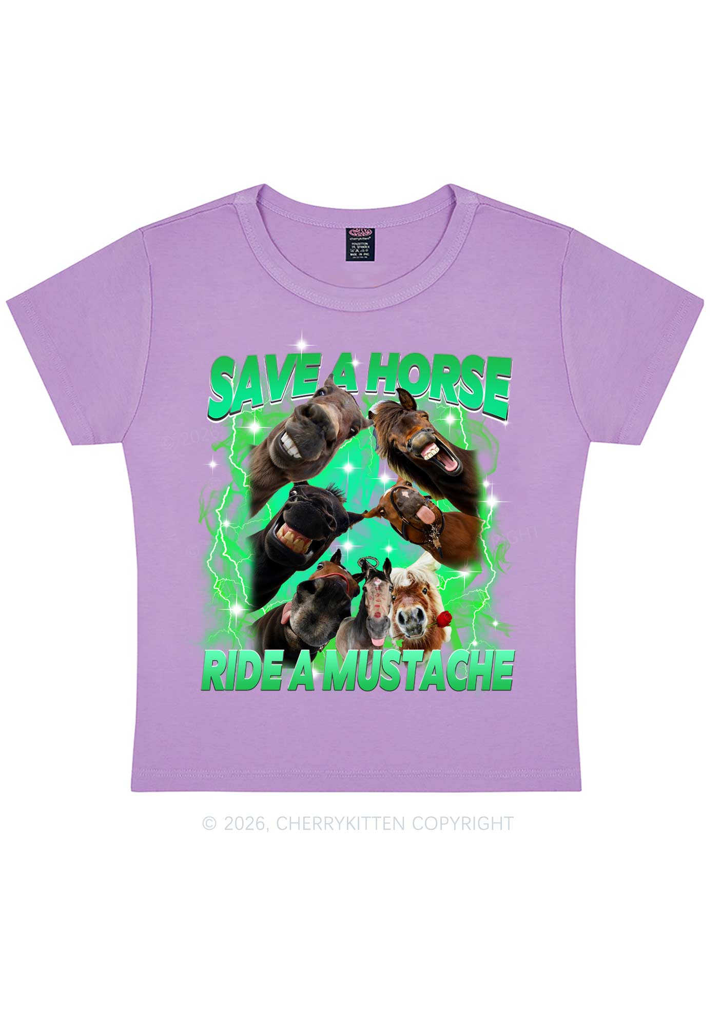 Save Horse Ride Mustache Y2K Baby Tee Cherrykitten