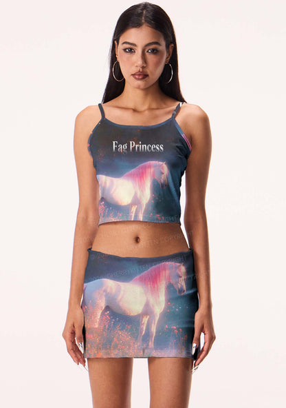 Fag Princess Horse Pride Y2K Print Cami Crop Top Cherrykitten