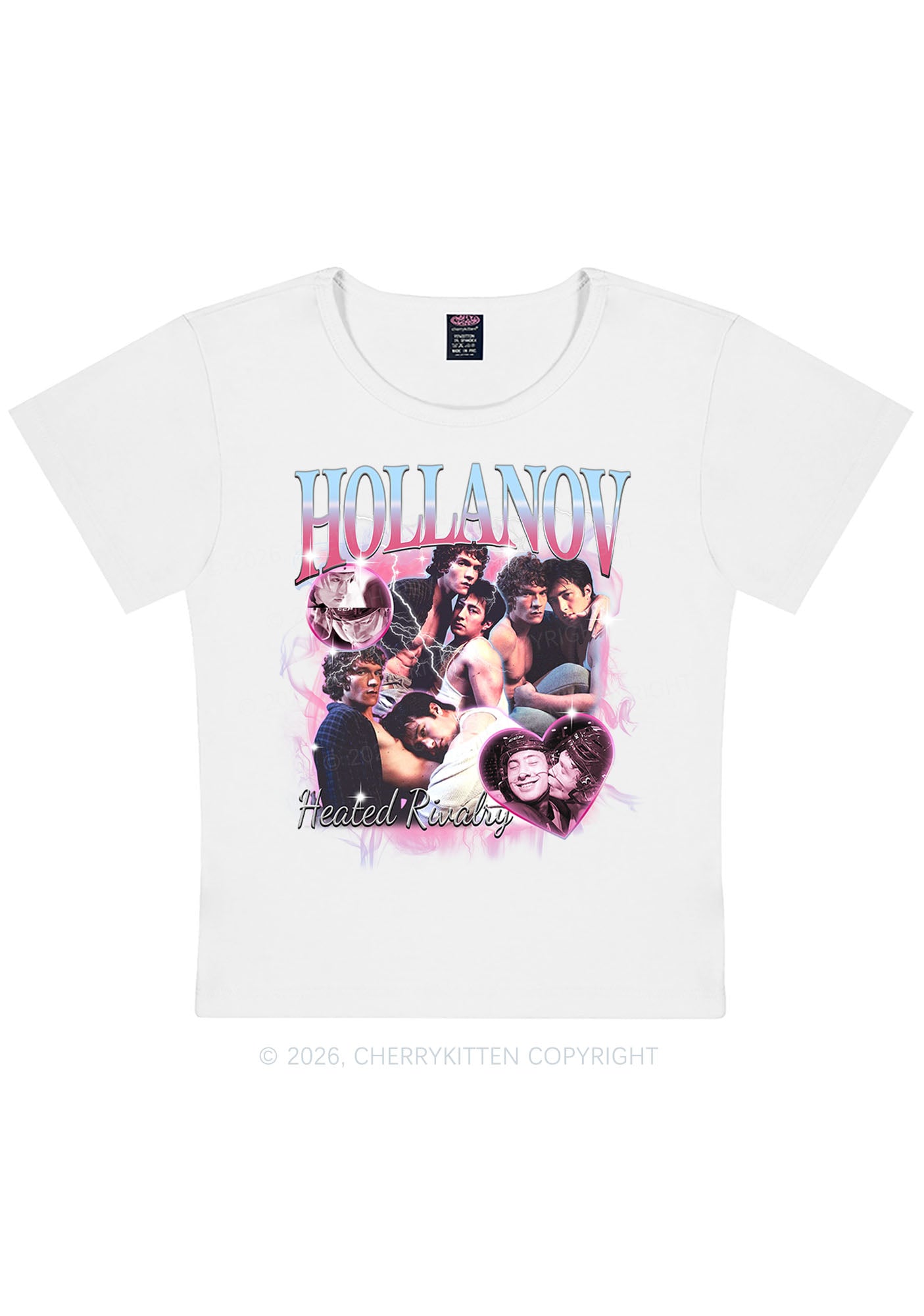 Retro Pink Blue HR Y2K Baby Tee Cherrykitten