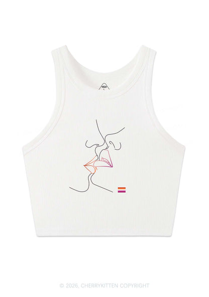 Lesbian Kiss Pride Y2K Crop Tank Top Cherrykitten