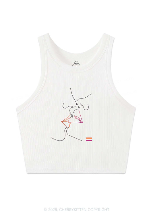 Lesbian Kiss Pride Y2K Crop Tank Top Cherrykitten