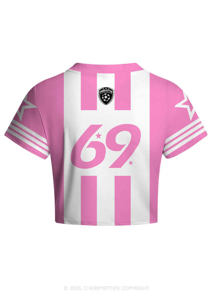 Alpha Male Pink White Stripes Pride Y2K Crop Football Jersey Shirts Cherrykitten