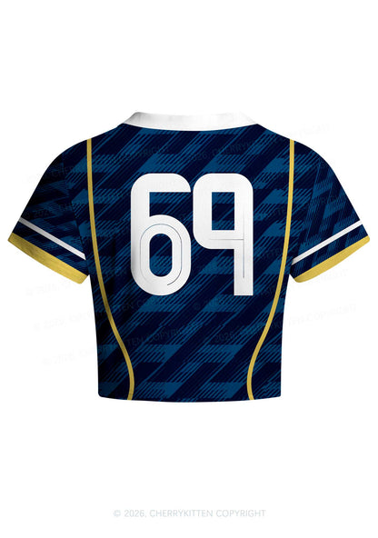 Custom Navy Blue Yellow Stripes Y2K Crop Football Jersey Shirts Cherrykitten