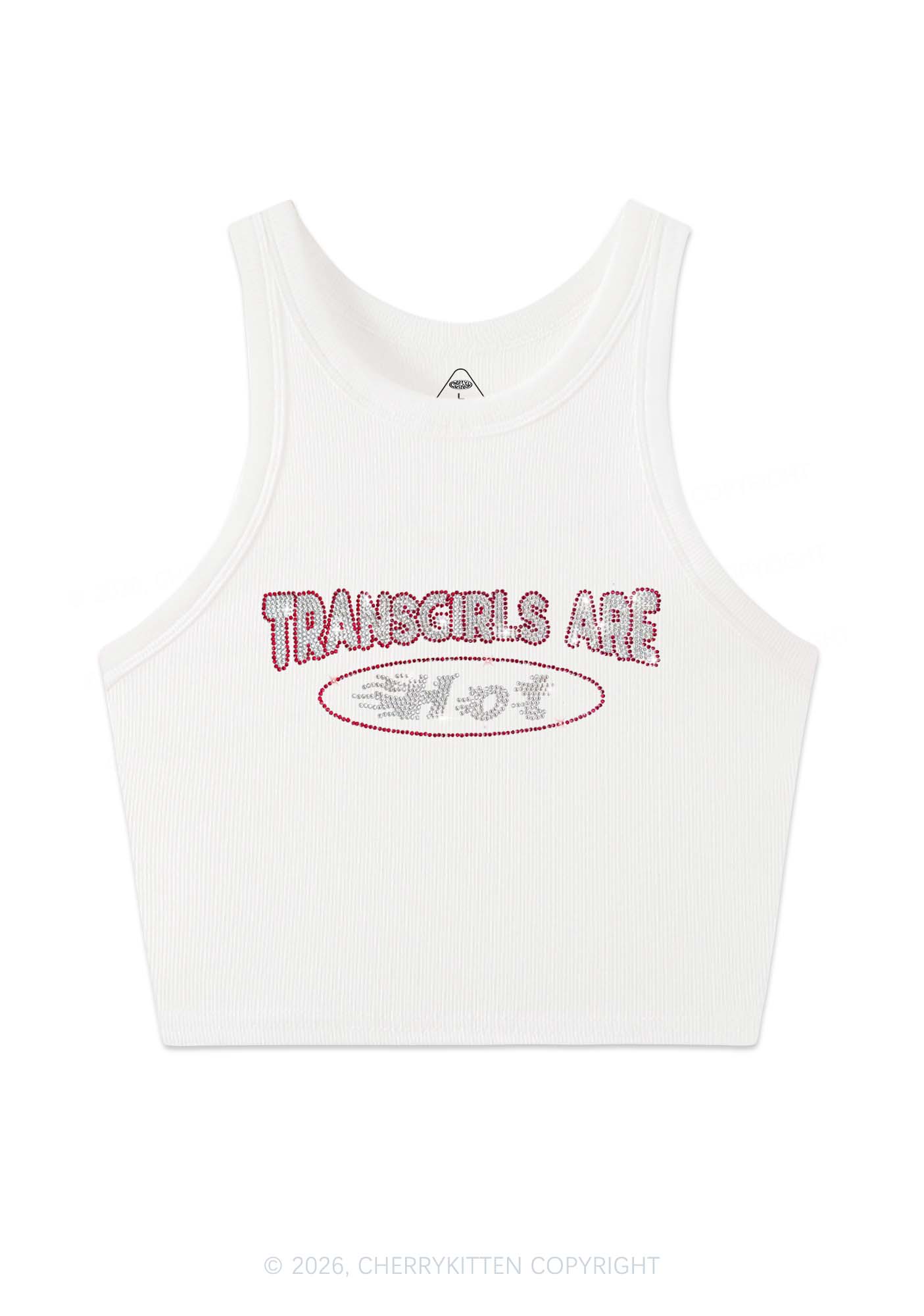 Rhinestone Transgirls Are Hot Pride Y2K Crop Tank Top Cherrykitten