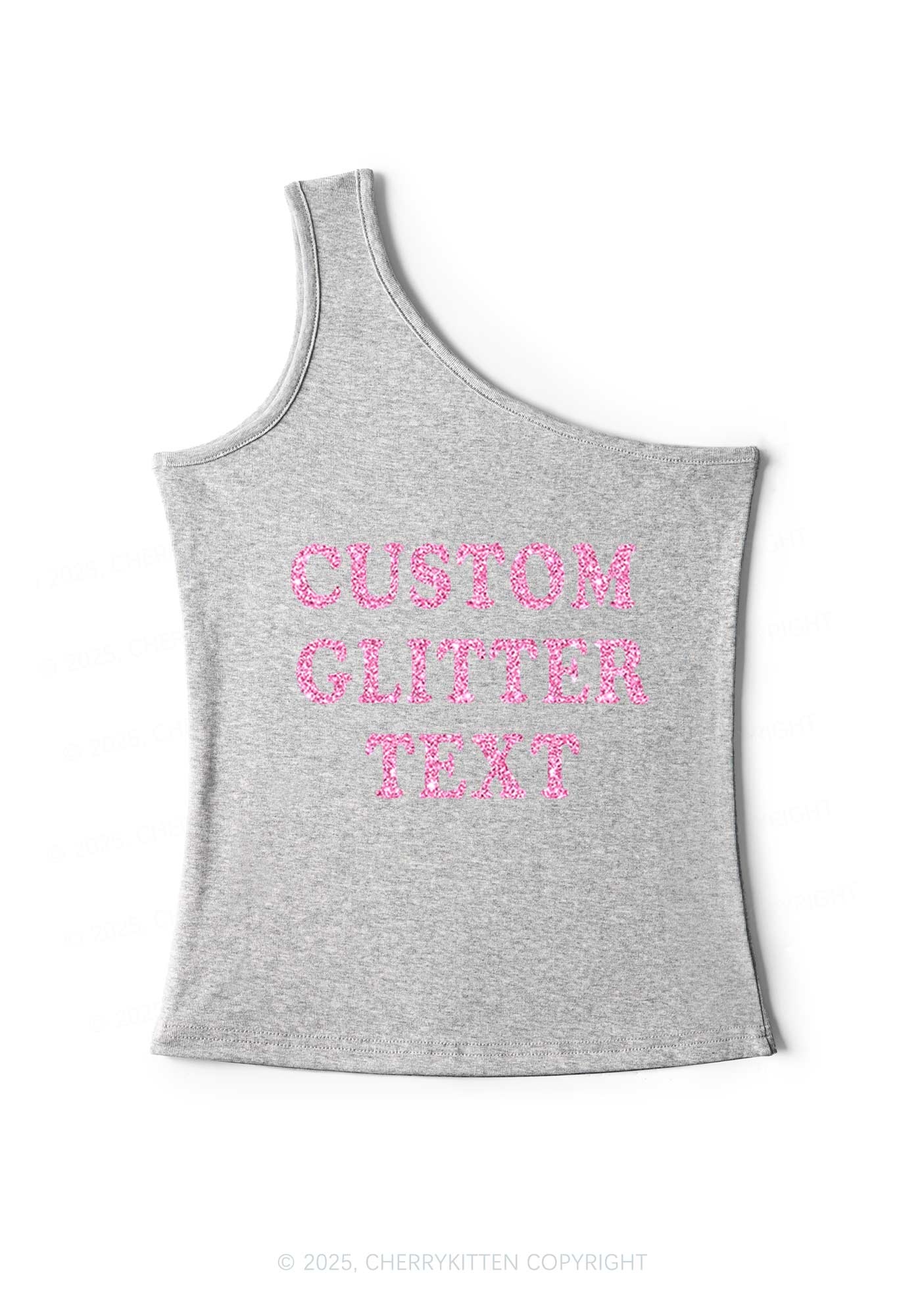 Custom Text Glitter Y2K One Shoulder Tank Top Cherrykitten