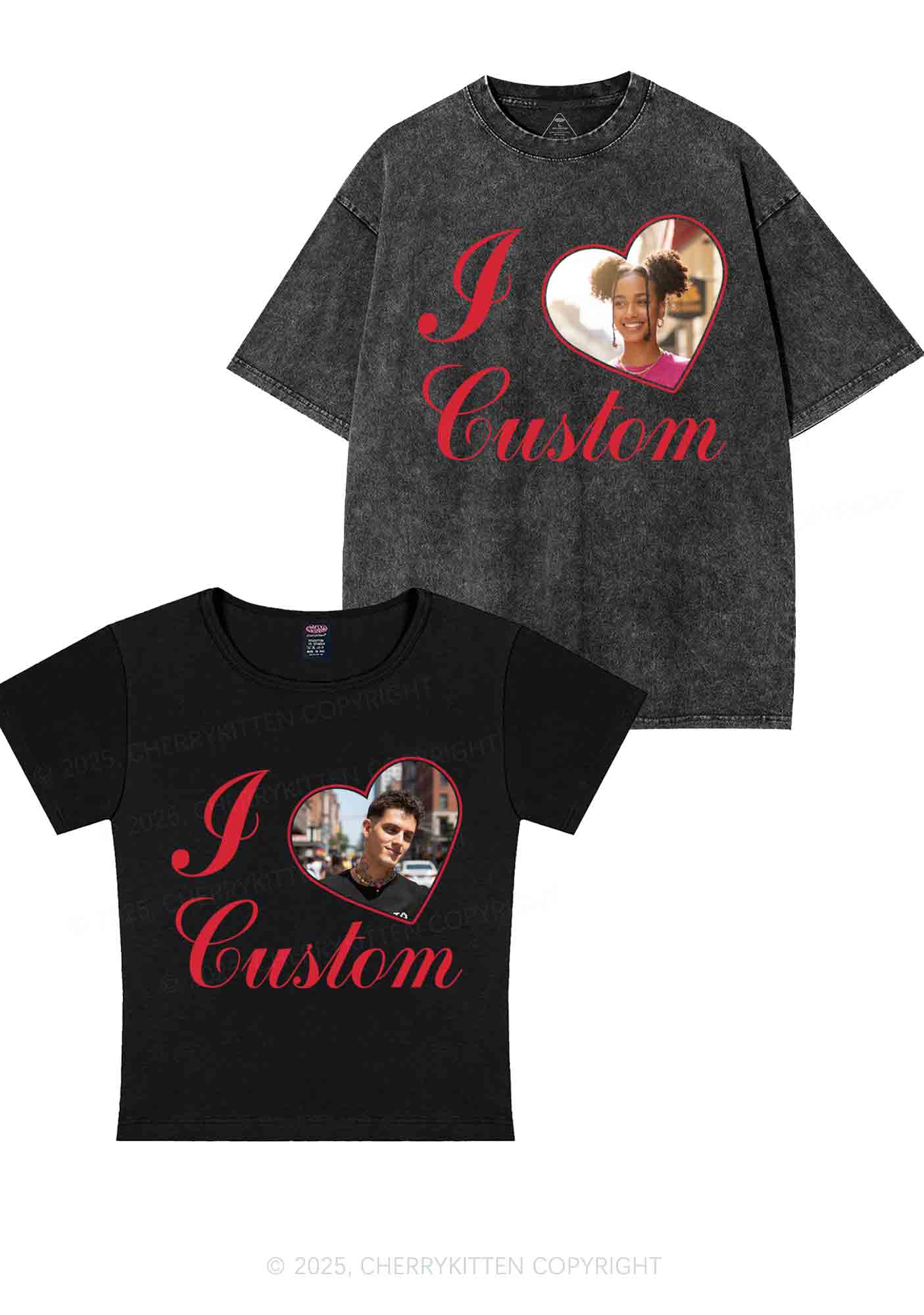 I Love Custom Heart Photo Y2K Valentine's Day Couple Shirt Cherrykitten