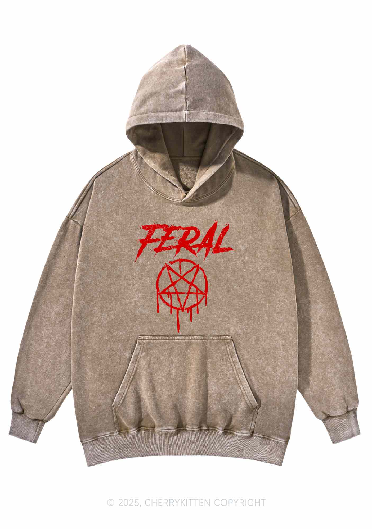 Halloween Feral Y2K Washed Hoodie Cherrykitten
