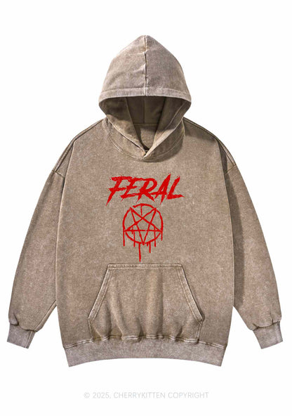 Halloween Feral Y2K Washed Hoodie Cherrykitten