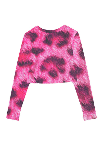 Pink Leopard Cxxt Y2K Mesh Long Sleeve Crop Top Cherrykitten