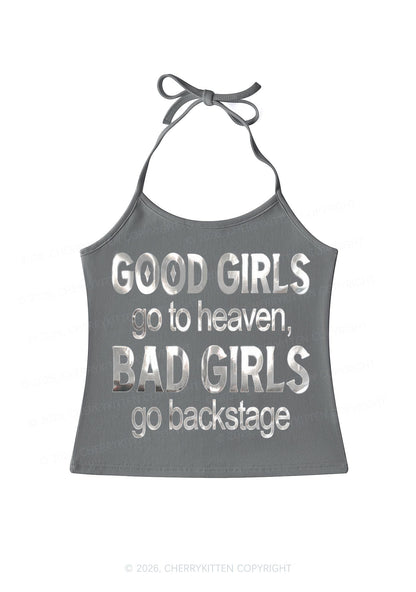 Bad Girls Go Backstage Silver Foil Printed Y2K Halter Neck Cami Cherrykitten