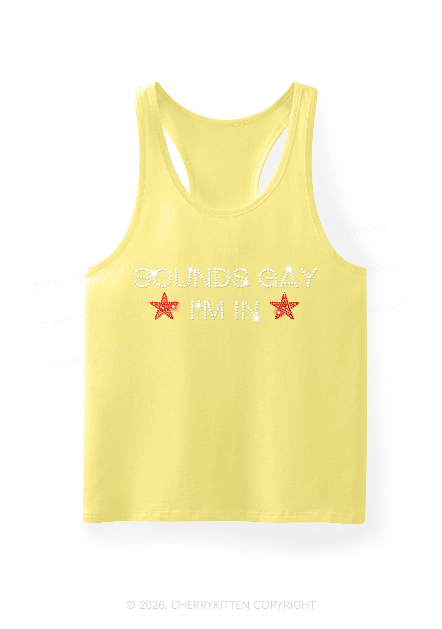 Rhinestone Sounds Gay Pride Y2K Men Racerback Tank Top Cherrykitten