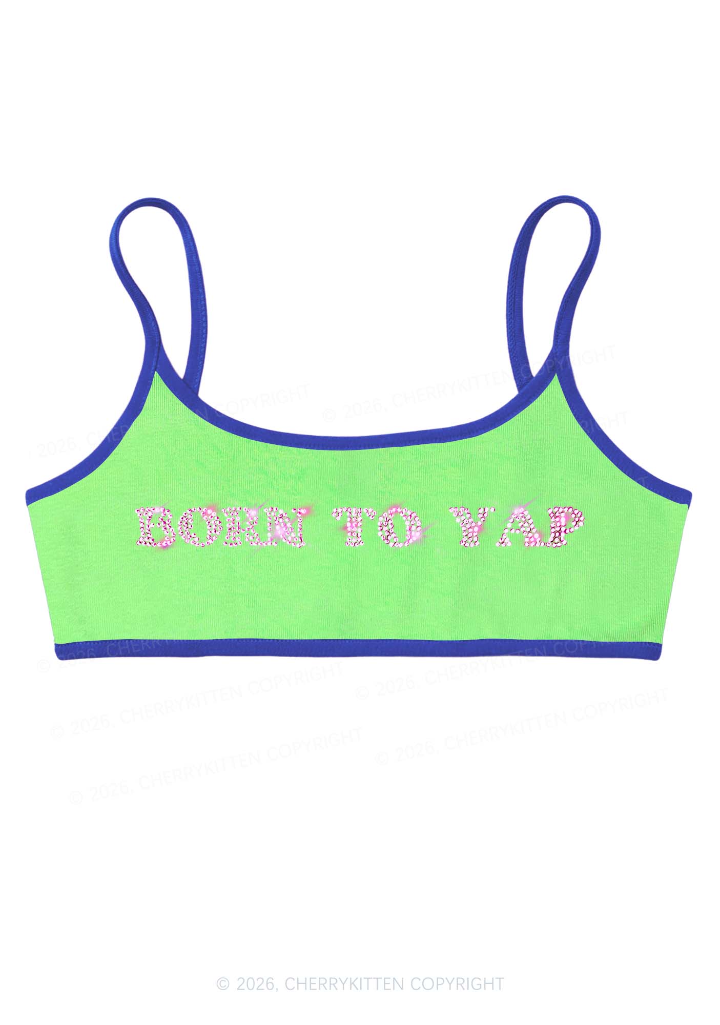 Rhinestone Born To Yap Y2K Super Crop Cami Cherrykitten