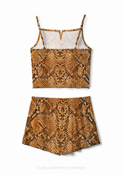 Snake Pattern Y2K Print Cami Shorts Pajama Set Cherrykitten