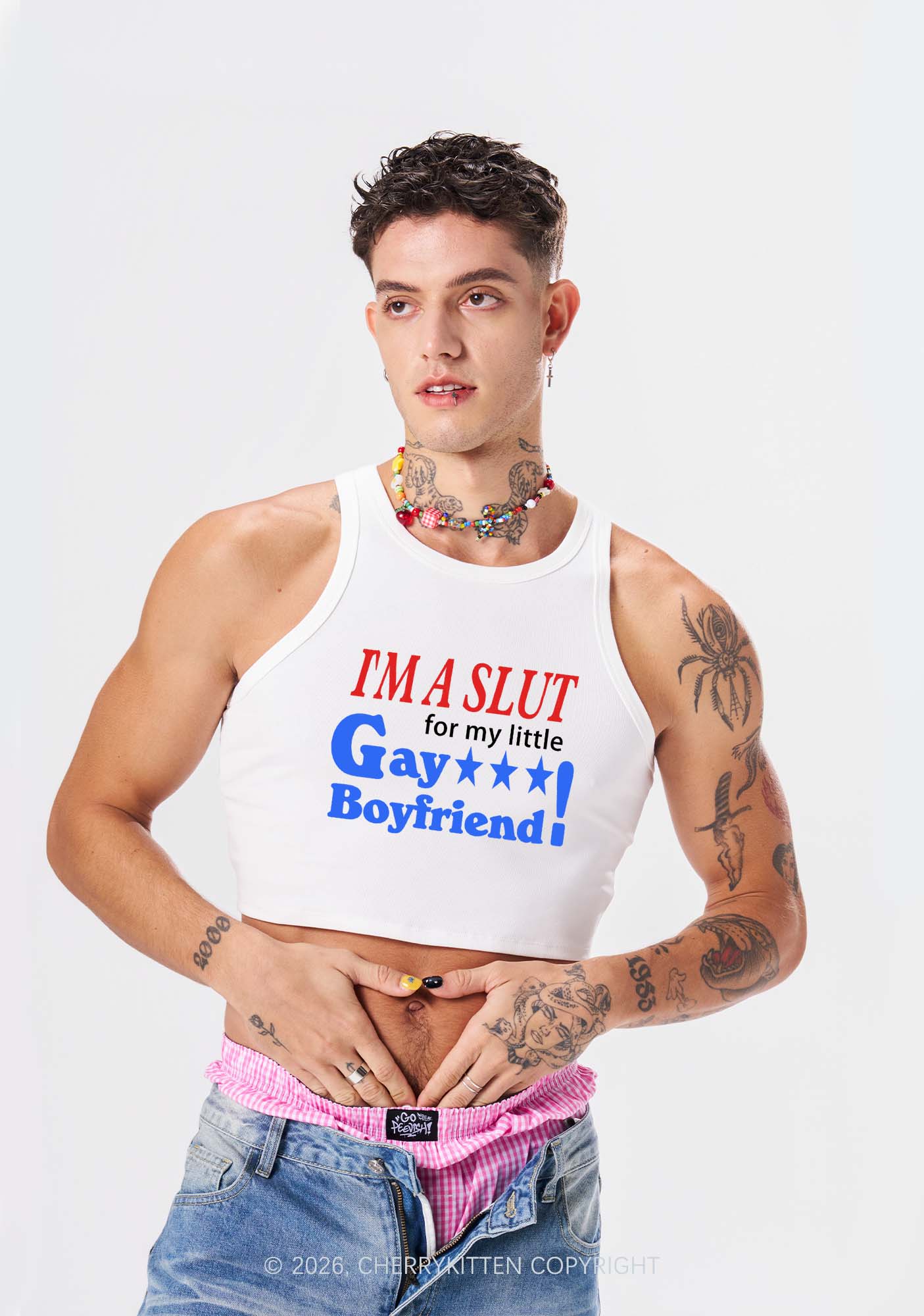 Slxt For Gay Boyfriend Pride Y2K Crop Tank Top Cherrykitten