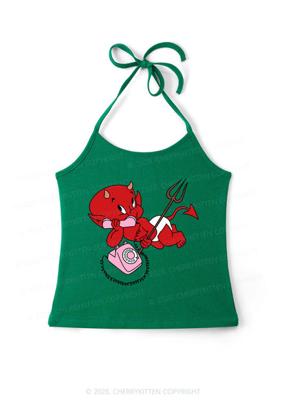 Little Devil On The Phone Y2K Halter Neck Cami Cherrykitten