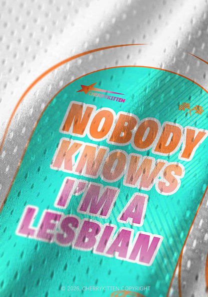 Nobody Knows Im Lesbian Pride Y2K Sport Jersey Tank Cherrykitten