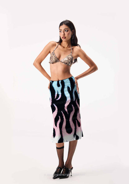 Trans Flame Pride Y2K Print Midi Skirt Cherrykitten