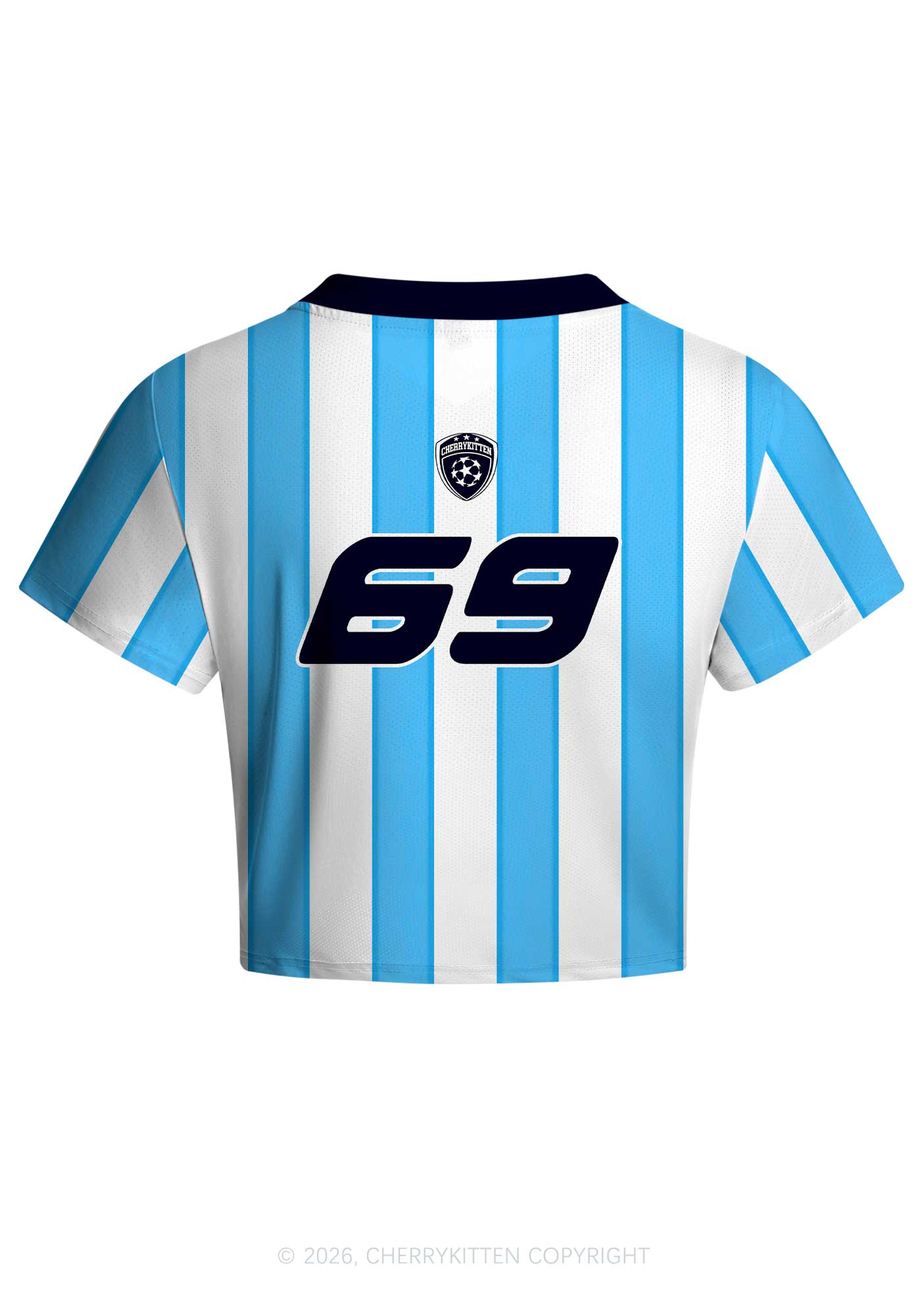 Custom Text Number Blue White Stripes Y2K Crop Football Jersey Shirts Cherrykitten