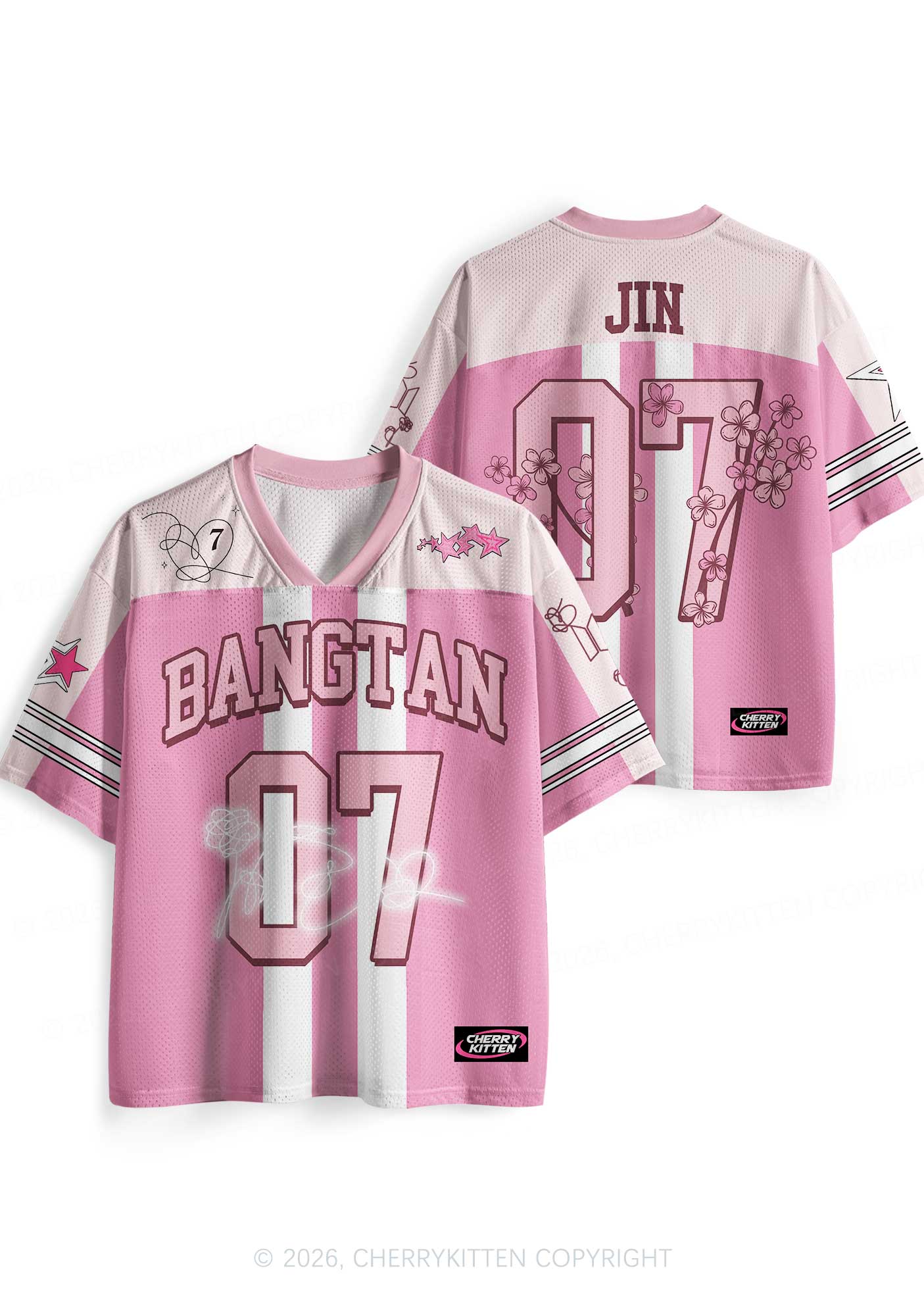 Pink Sakura Korean Boys Y2K Sport Jersey Shirts Cherrykitten