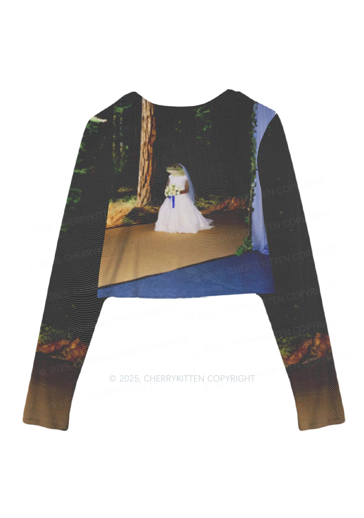 Crocodile Bride Y2K Mesh Long Sleeve Crop Top Cherrykitten
