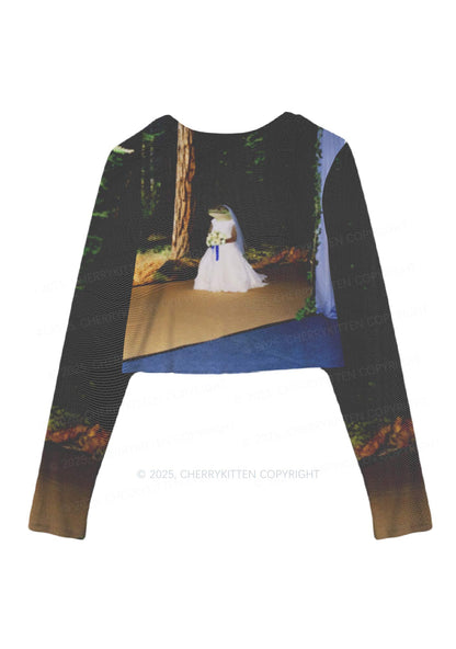 Crocodile Bride Y2K Mesh Long Sleeve Crop Top Cherrykitten