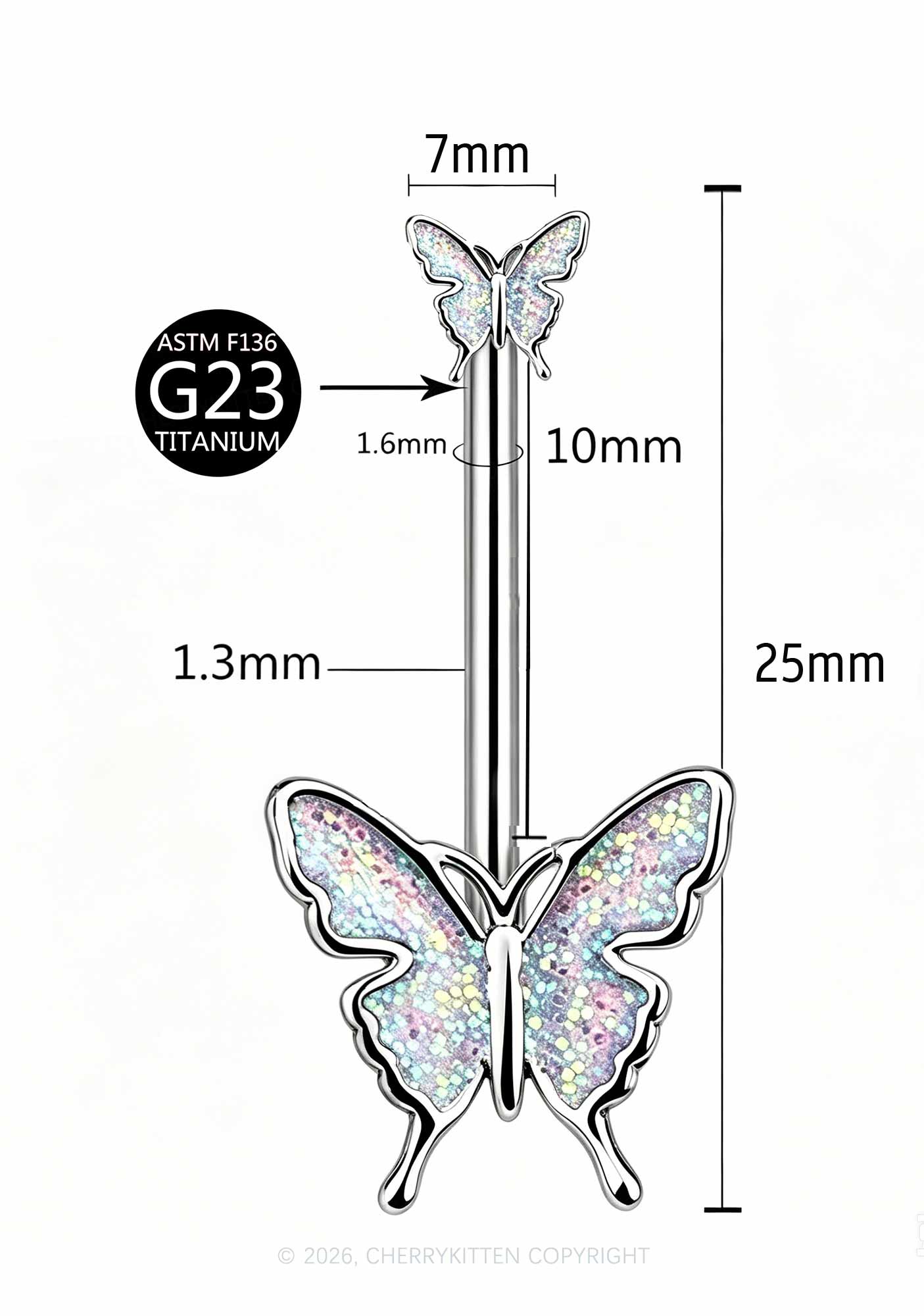 1pc Butterfly Titanium Y2K Navel Piercing Cherrykitten