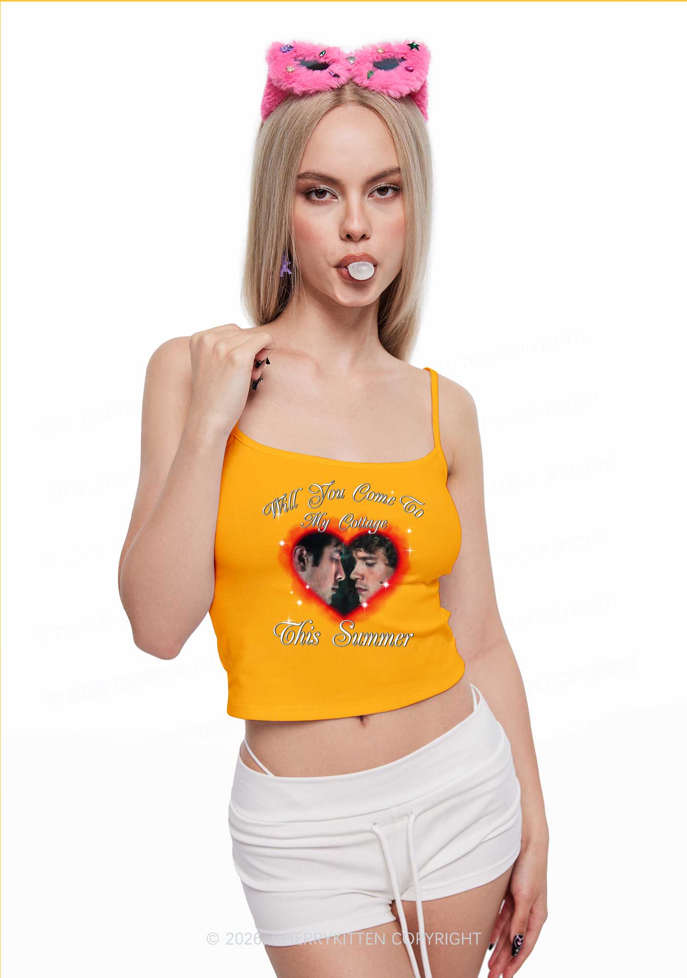 Come To My Cottage This Summer HR Y2K Spaghetti Strap Cami Cherrykitten