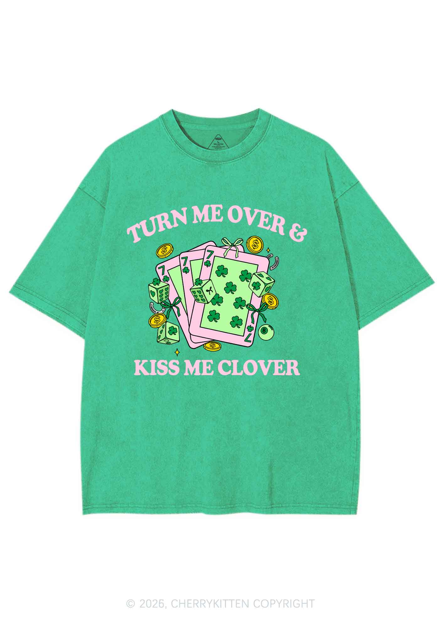 Kiss Me Clover Cards St Patricks Y2K Shirts Washed Tee Cherrykitten