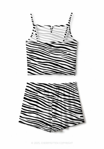 Zebra Pattern Y2K Print Cami Shorts Pajama Set Cherrykitten