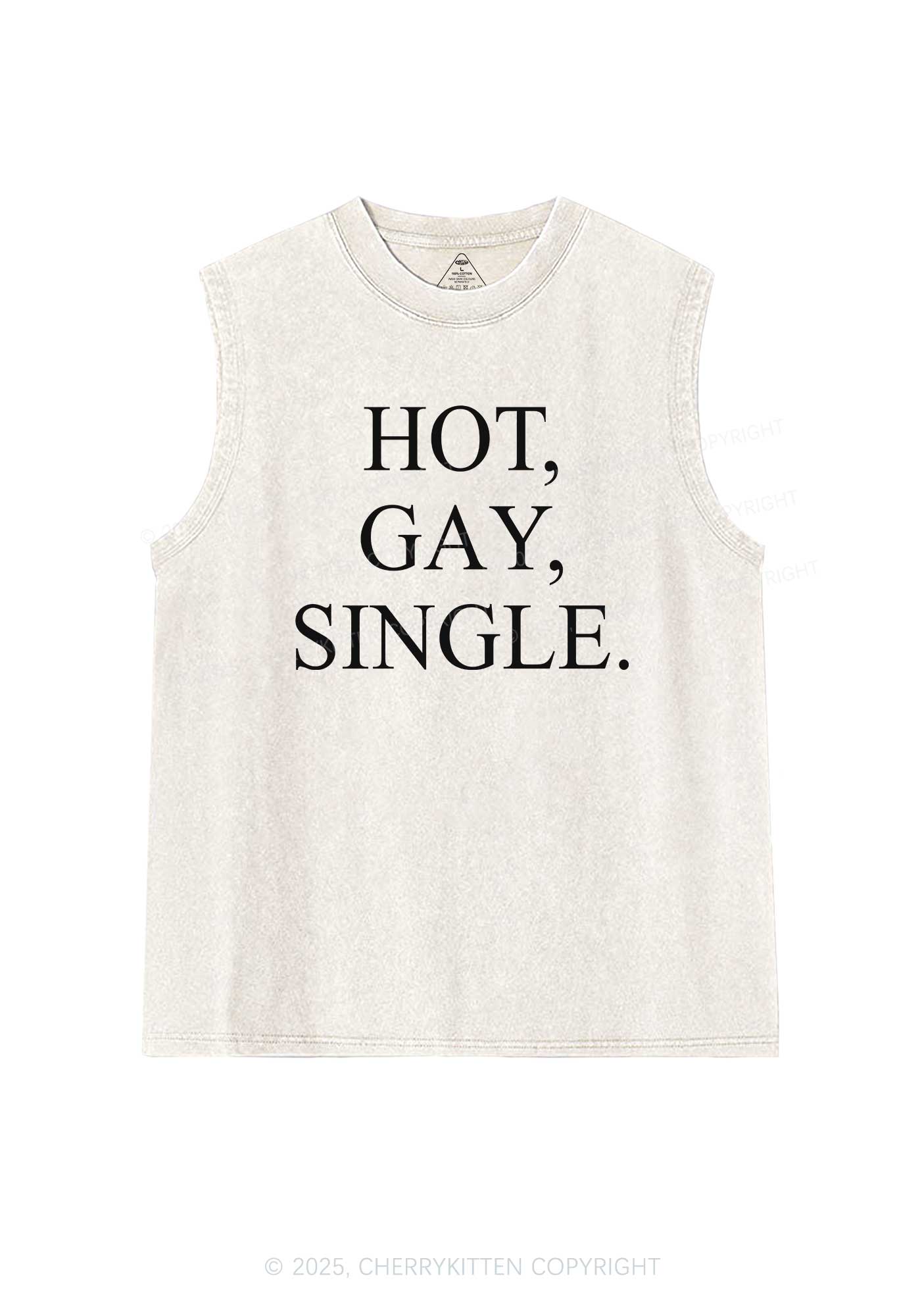 Hot Gay Single Pride Y2K Washed Muscle Tank Cherrykitten