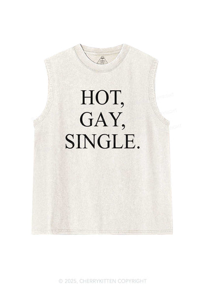Hot Gay Single Pride Y2K Washed Muscle Tank Cherrykitten