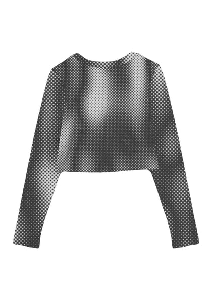 Leopard Hearts Y2K Mesh Long Sleeve Crop Top Cherrykitten
