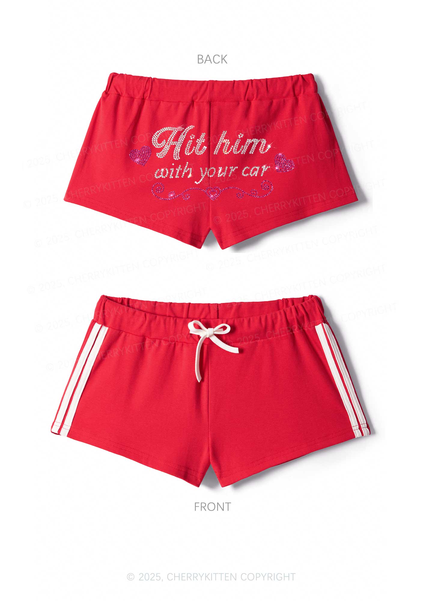 Rhinestone Hit Him Y2K Drawstring Mini Shorts Cherrykitten