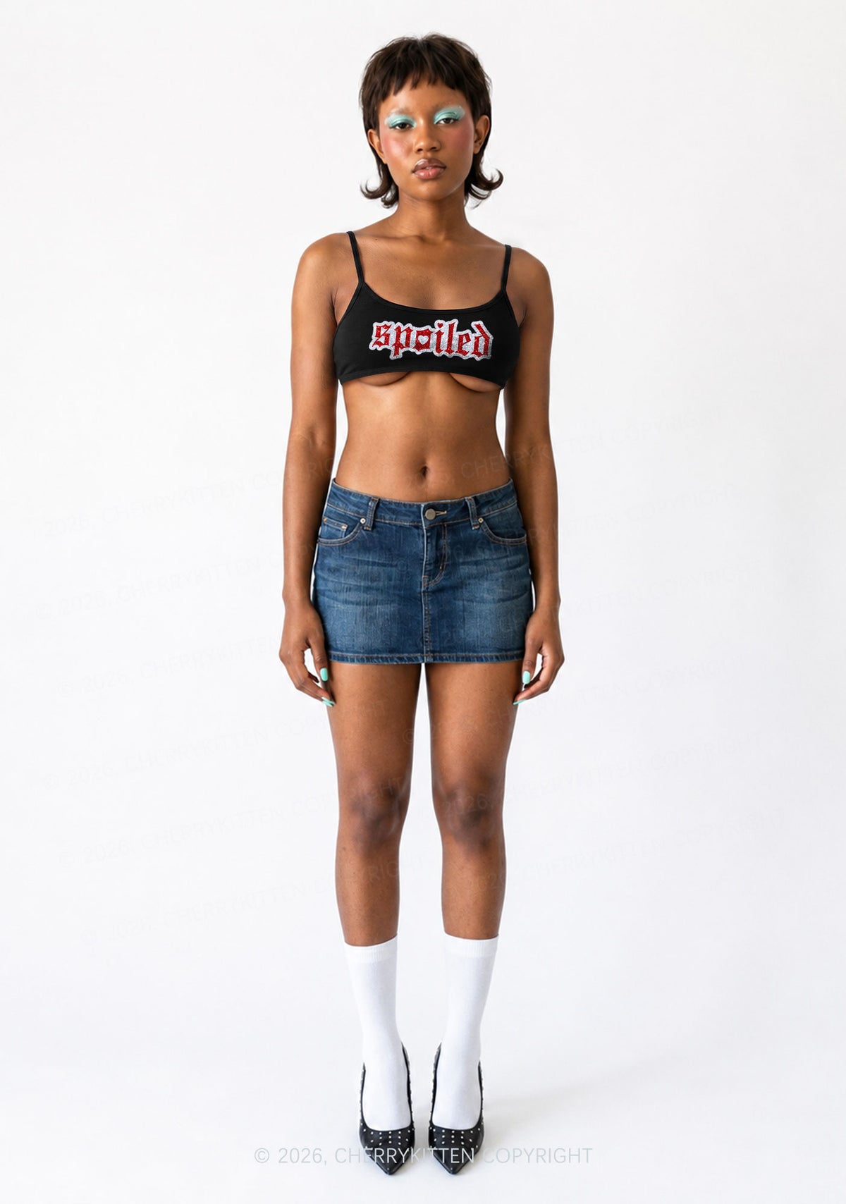 Glitter Stroke Spoiled Y2K Super Crop Cami Cherrykitten