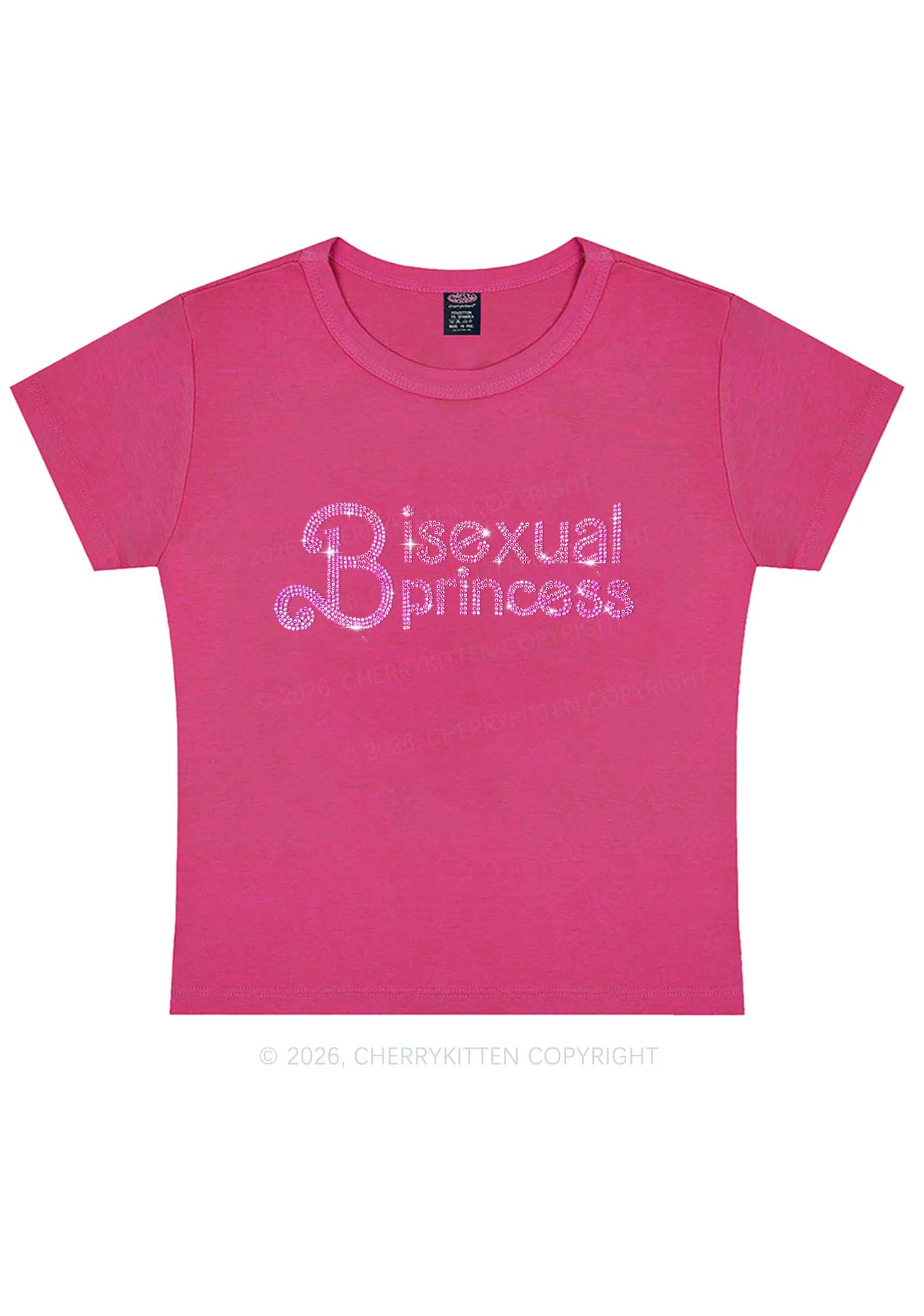 Rhinestone Bisexual Princess Pride Y2K Baby Tee Cherrykitten
