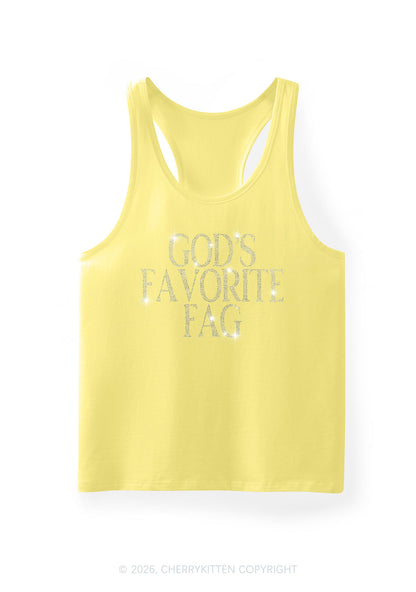 Rhinestone Gods Favorite Fag Pride Y2K Men Racerback Tank Top Cherrykitten