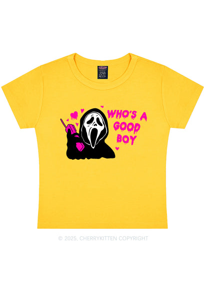 Halloween Whos Good Boy Y2K Baby Tee Cherrykitten