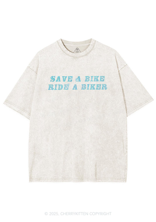 Rhinestone Save Bike Ride Biker Y2K Shirts Washed Tee Cherrykitten