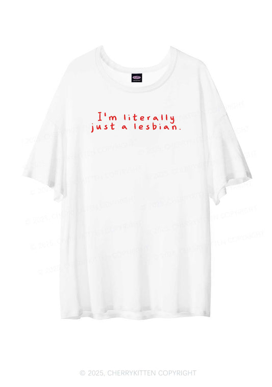 Just A Lesbian Pride Y2K Sheer Boyfriend Tee Cherrykitten