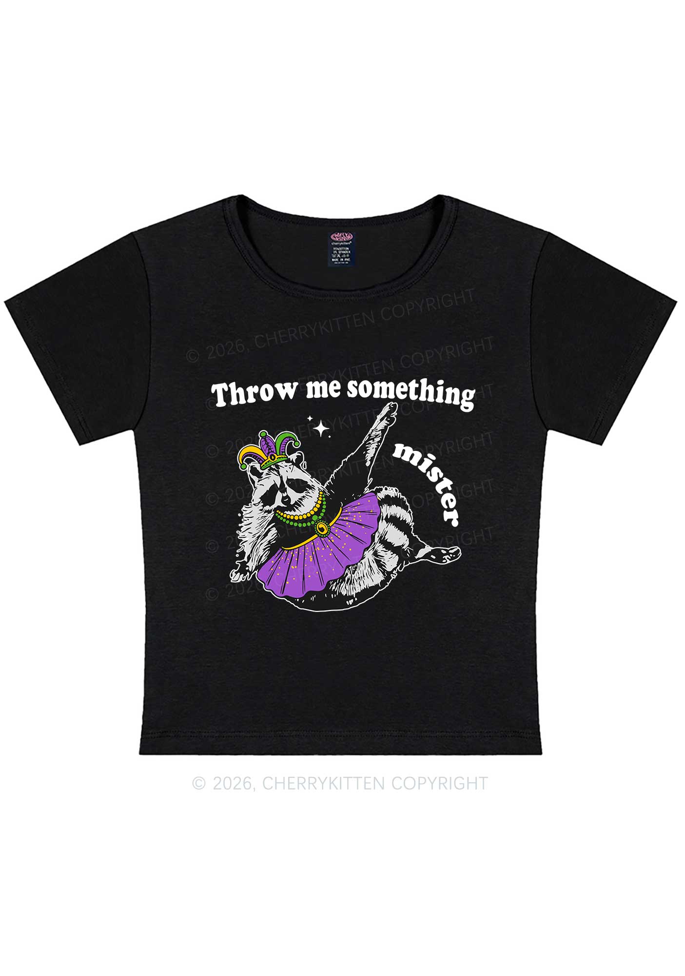 Throw Me Something Mister Raccoon Y2K Baby Tee Cherrykitten