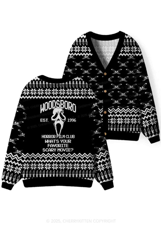Horror Film Club Halloween Y2K Christmas Cardigan Knit Sweatshirt Cherrykitten