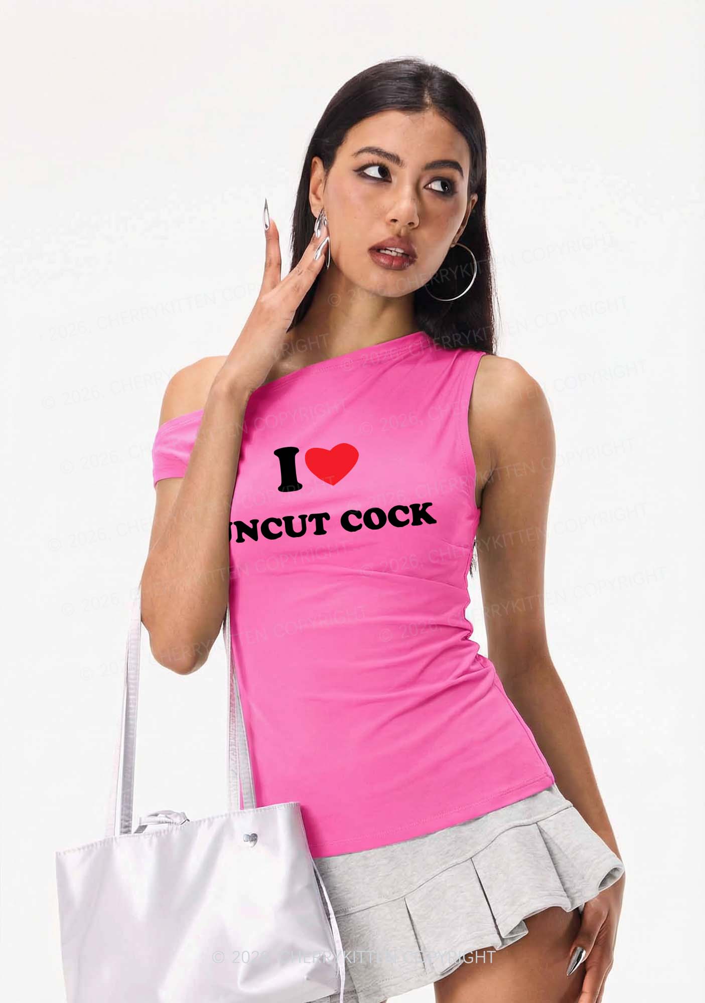 I Love Uncut Cxck Y2K Off Shoulder Tank Top Cherrykitten