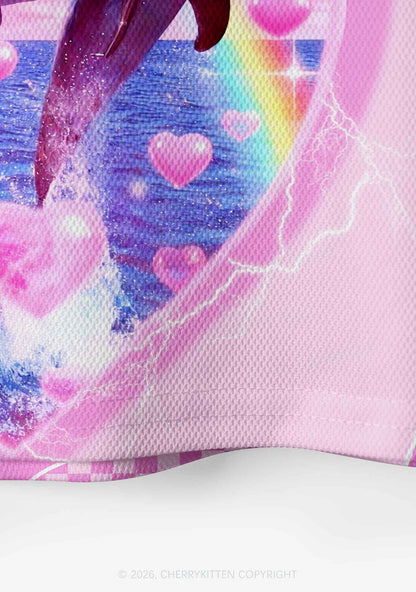 Pink Dolphin Heart Y2K Crop Sport Jersey Shirts Cherrykitten