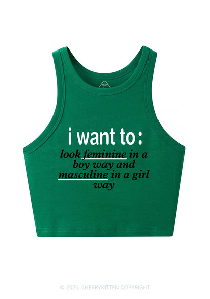 I Want To Feminine Masculine Pride Y2K Crop Tank Top Cherrykitten