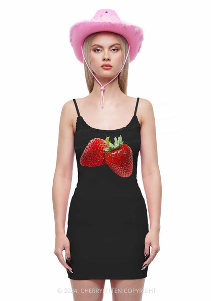 Pretty Strawberry Y2K Lace Slip Dress Cherrykitten